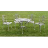 White-painted patio set - table and four chairs