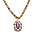 9ct gold rope-link necklace with amethyst