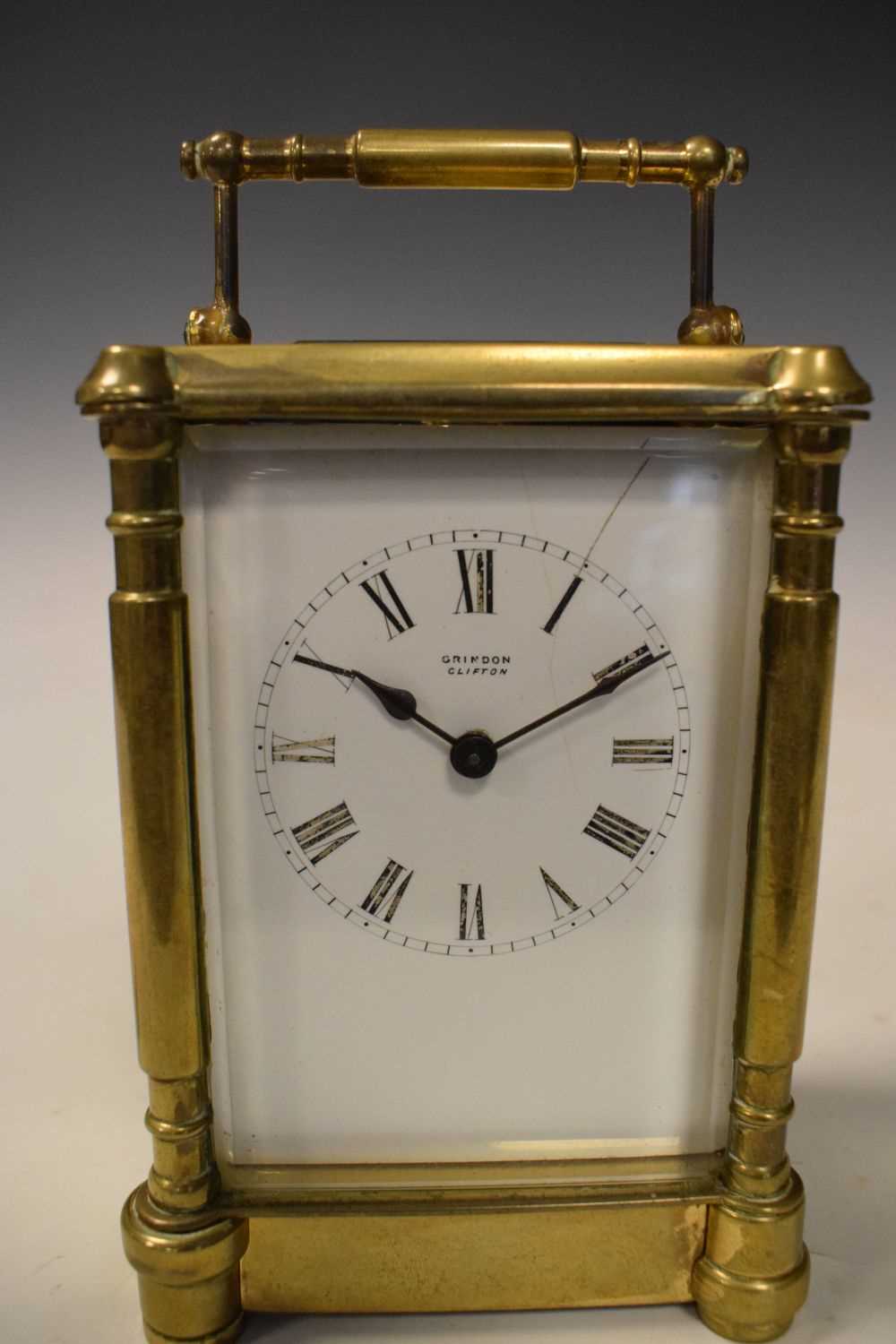 Brass carriage clock with white enamel dial - Image 2 of 6