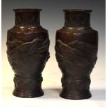 Pair of Japanese bronze vases