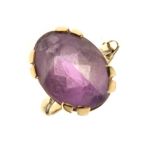 9ct gold dress ring set oval amethyst-coloured stone