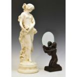 Art Nouveau inspired maiden together with an Art Deco mirror, 64cm high and smaller.