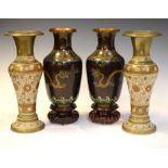 Pair of cloisonne vases and pair of Benares brass vases
