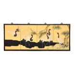 Japanese folding table screen with cranes