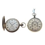 Silver cased half hunter pocket watch together with a white metal pocket watch