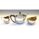 Victorian silver tea set comprising teapot, milk jug and sugar bowl,