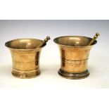 Two bellmetal mortars and pestles