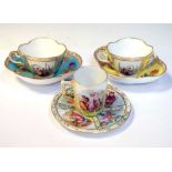 Two Dresden cups and saucers and Vienna style can and saucer