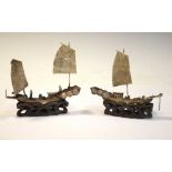 Two Chinese white metal models of junks,