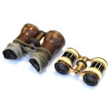 Cased pair of opera glasses and a cased pair field glasses