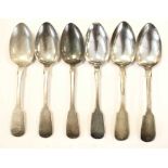 Set of six William IV silver Fiddle Pattern dessert spoons