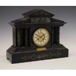 French black slate and verde antico marble 'temple' mantel clock