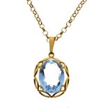 9ct gold belcher-link chain with large oval cut blue stone set pendant