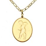 Intaglio Cupid pendant with 9ct gold figaro-link chain