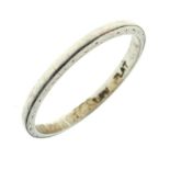 White metal wedding band, stamped 'PLAT'