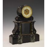 French black slate and verde antico marble drumhead mantel clock