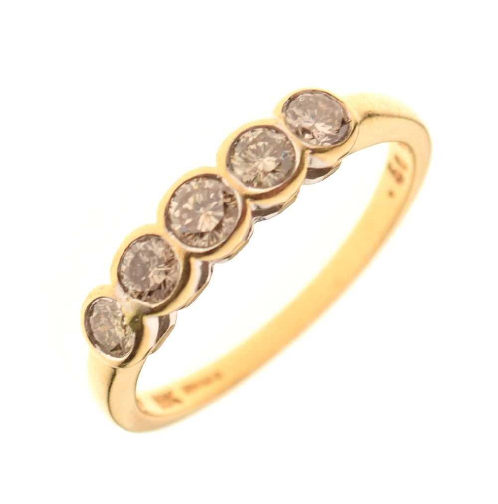 18ct gold five-stone diamond ring,