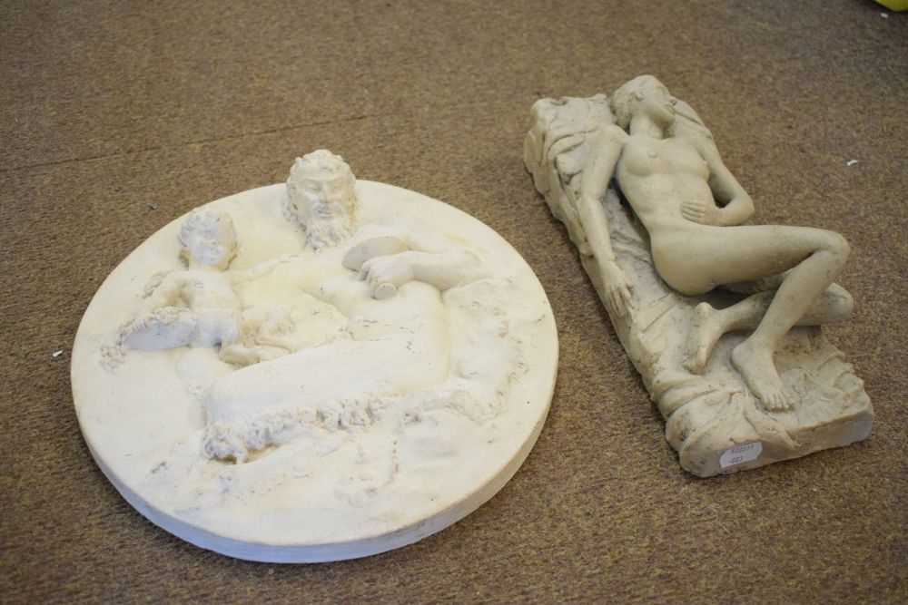 Plaster roundel depicting a satyr, together with a reclining figure - Image 3 of 4