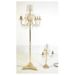 Modern brass standard lamp, candelabrum and table light