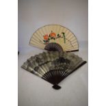 Large boxed Oriental fan, plus another