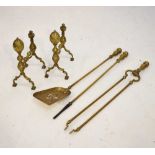 Brass andirons and companion set