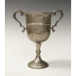 George V silver trophy with two loop handles and standing