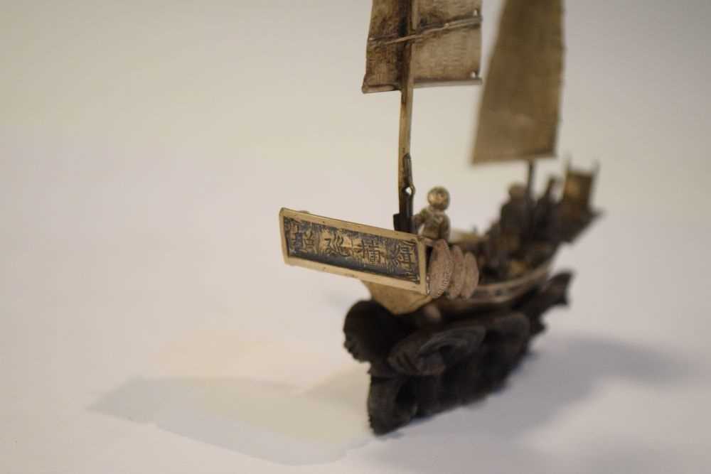 Two Chinese white metal models of junks, - Image 4 of 6