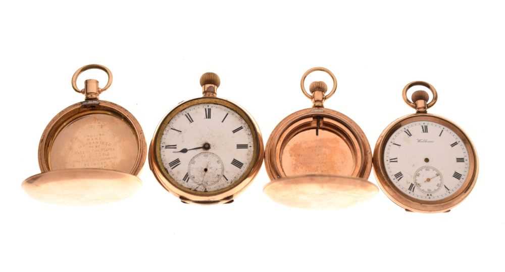 Two gold-plated open face pocket watches and two cases