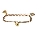 Yellow metal curb-link bracelet, with 9ct gold padlock, 13.3g