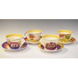 Clarice Cliff limited edition ceramics - Set of four 'Taking Tea with Clarice' cups and saucers