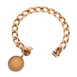 9ct gold curb-link bracelet with 20 Franc coin