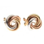 Pair of Italian yellow metal three-colour ear studs