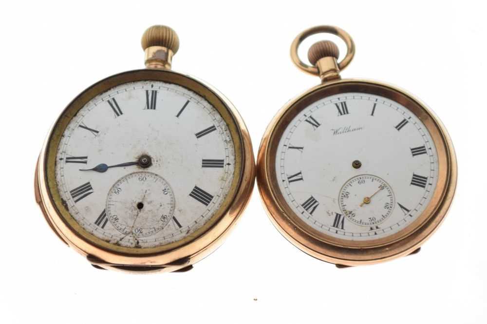 Two gold-plated open face pocket watches and two cases - Image 4 of 6