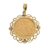 George V sovereign, 1918 in 9ct gold mount