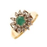 18ct gold, diamond and emerald cluster ring