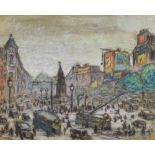 Luigi Loir (French 1845-1916) - Pastel and charcoal - Place Clichy, Paris, signed, 21cm x 26cm
