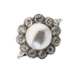 Mabé pearl and diamond cluster ring