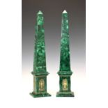 Large pair of malachite obelisks