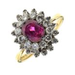 Ruby and diamond 18ct gold cluster ring,