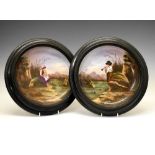 Pair of porcelain plates, framed