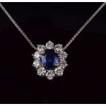 Sapphire and diamond cluster pendant