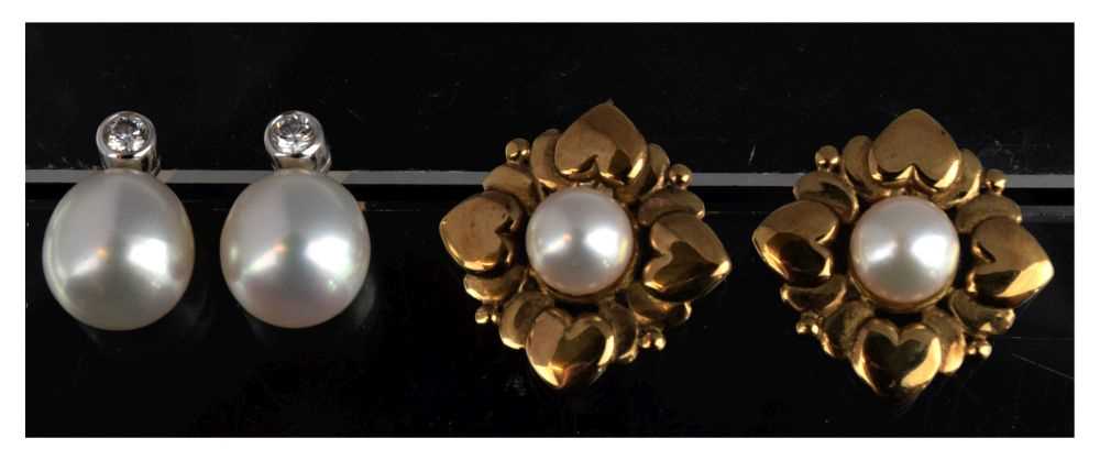 Pair of cultured pearl and diamond ear studs