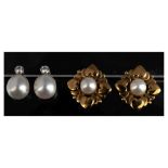Pair of cultured pearl and diamond ear studs