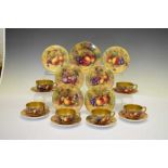 Six George V Royal Worcester porcelain fruit-painted trios