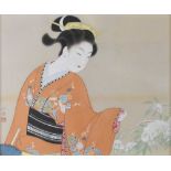 Japanese School, 20th Century - Watercolour on silk - Study of a Bijin or Geisha