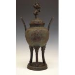 Large Japanese bronze censer / urn and cover