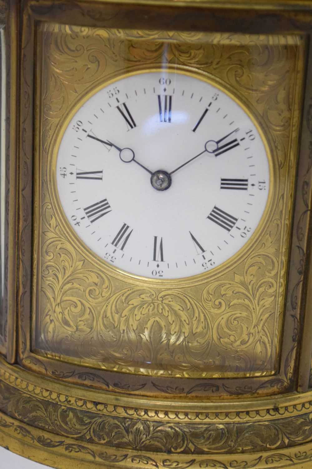 Oval engraved brass-cased repeater carriage clock - Image 2 of 9