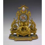 Mid 19th Century French gilt bronze and porcelain mantel clock