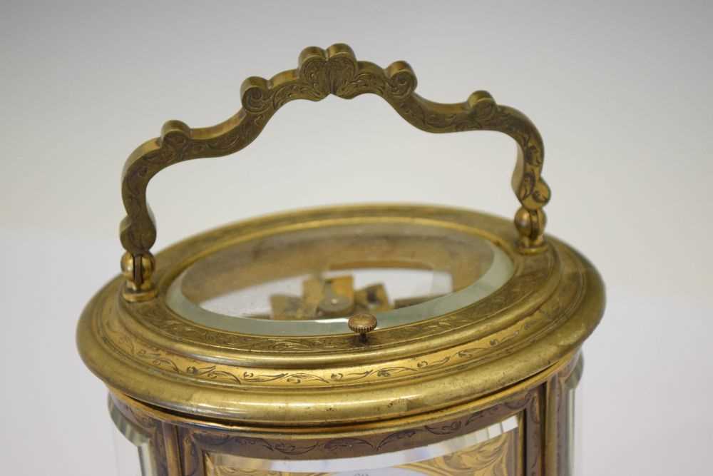 Oval engraved brass-cased repeater carriage clock - Image 6 of 9