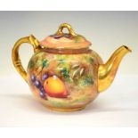 Royal Worcester porcelain fruit-painted teapot, J. Cook